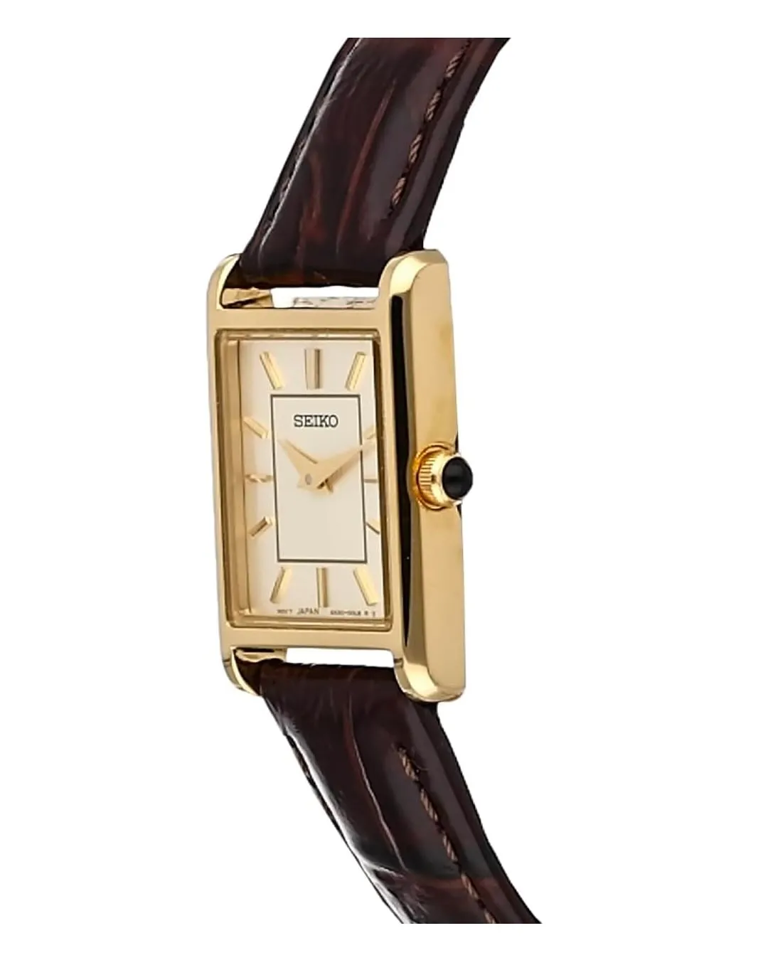 SEIKO Essentials Watch for Women - Essentials - Water Resistant with Stainless Steel Rectangular Case and Leather Strap