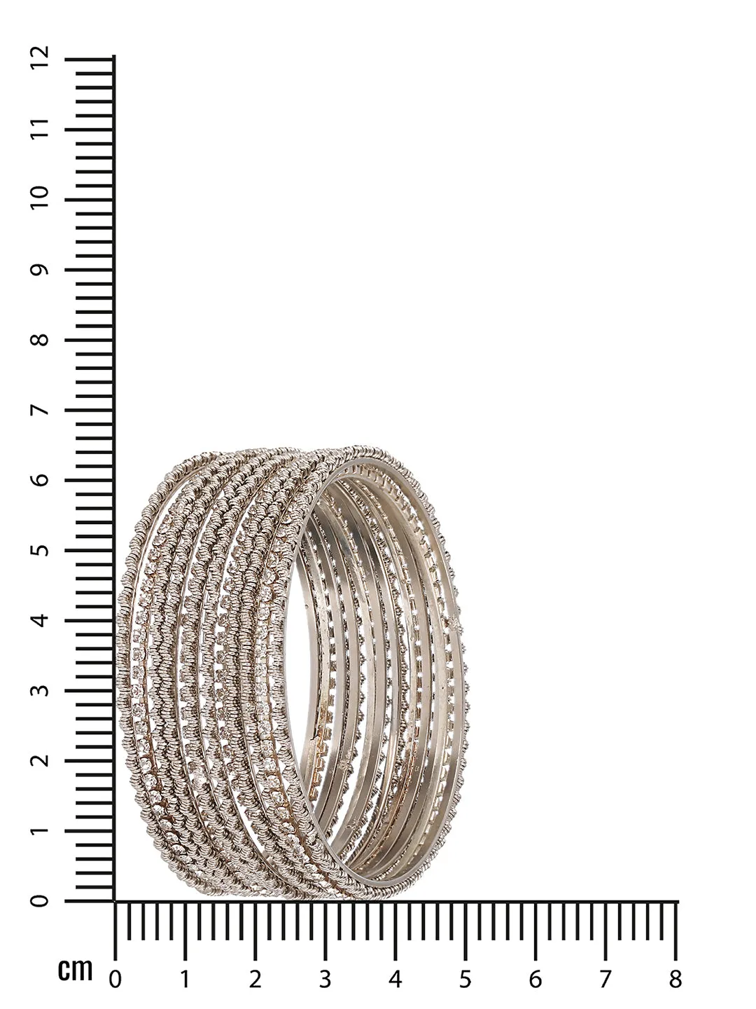 Set Of 12 Cz Studded & Oxidised Silver Bangles