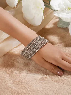 Set Of 12 Cz Studded & Oxidised Silver Bangles