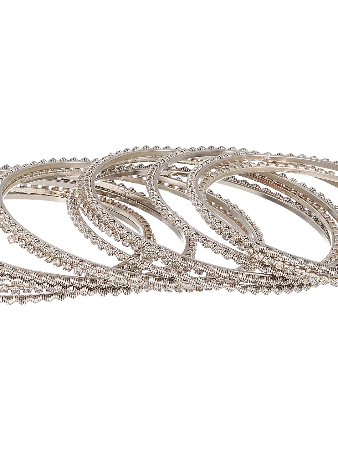 Set Of 12 Cz Studded & Oxidised Silver Bangles