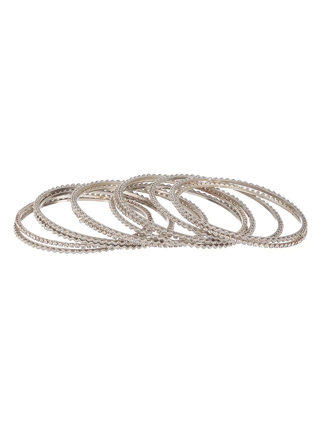 Set Of 12 Cz Studded & Oxidised Silver Bangles