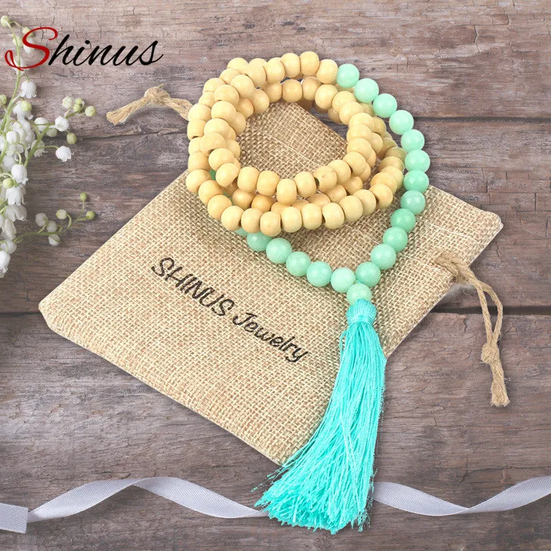 Shinus Necklace Maxi Women Statement Vintage Necklaces Tassel Long Colar Collier Mala Stone Wooden Beaded Boho Jewelry 2017