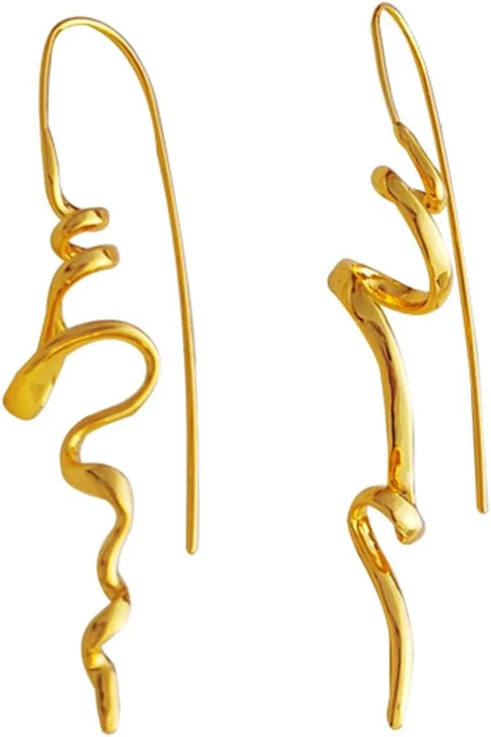 Silver Gold Earrings for Women Trendy Spiral Threader Earrings Silver Dangle Drop Earrings Hypoallergenic 14k Gold Unique Earrings Women Twist Simple Earrings Unique Jewelry for Women