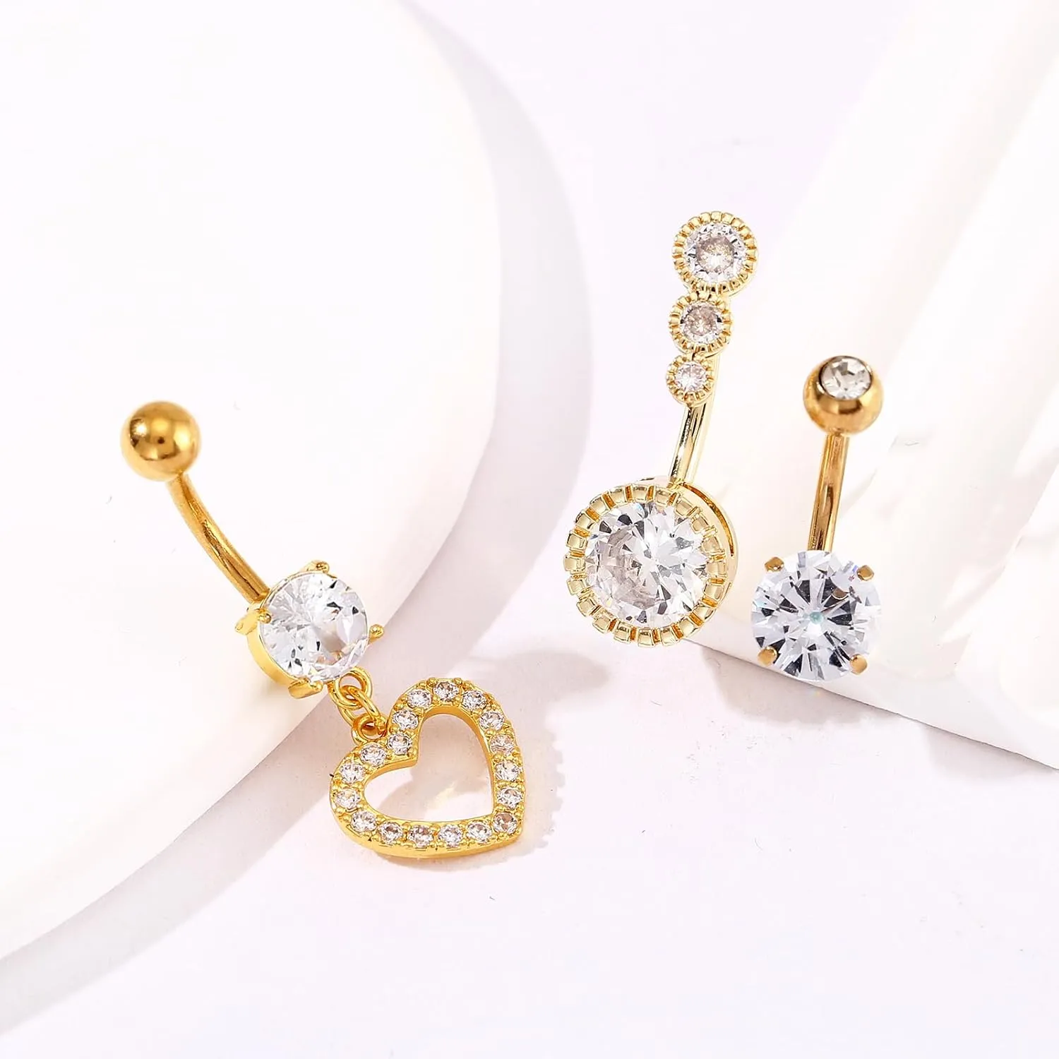 Spiritlele 8Pcs Belly Button Rings for Women 14G Gold Silver CZ Belly Rings Stainless Steel Dangle Clicker Navel Ring Piercing Jewelry with Heart Butterfly