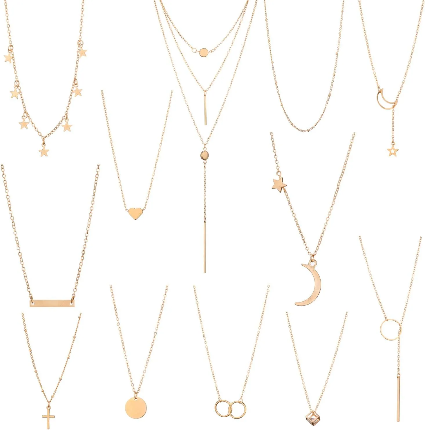 Starain 12Pcs Layered Choker Necklace Fashion Multilayer Chain Necklace Simple Gold Necklace Set for Women