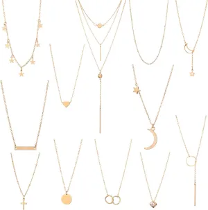 Starain 12Pcs Layered Choker Necklace Fashion Multilayer Chain Necklace Simple Gold Necklace Set for Women
