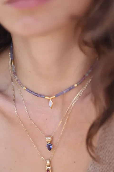 Theia Tanzanite & Fluorite Beaded Necklace Gold