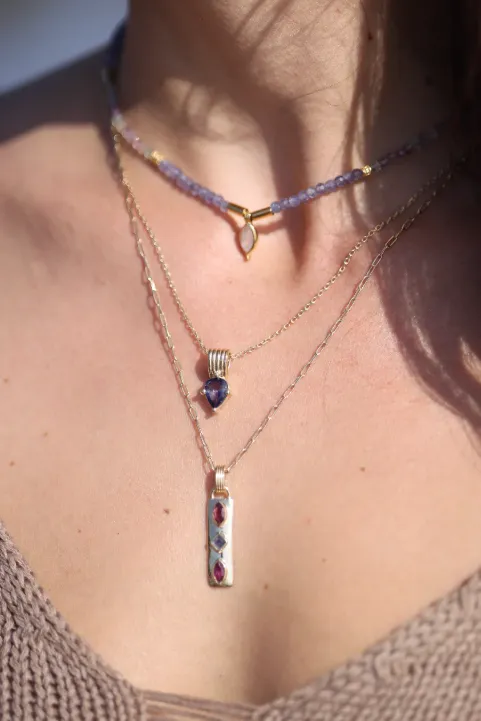 Theia Tanzanite & Fluorite Beaded Necklace Gold