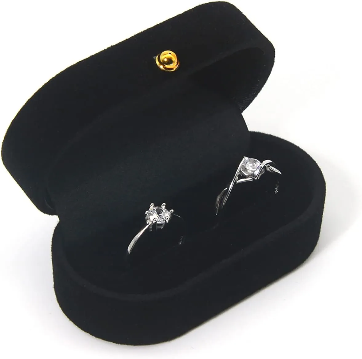 Velvet Ring Bearer Box, Ring Box Display Holder Case for Wedding/Proposal/Engagement/Ceremony, Wider Slot for Single or Double Rings, Earrings, Jewelry Gift Storage Organizer (Black)
