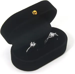 Velvet Ring Bearer Box, Ring Box Display Holder Case for Wedding/Proposal/Engagement/Ceremony, Wider Slot for Single or Double Rings, Earrings, Jewelry Gift Storage Organizer (Black)