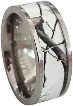 Women`s White Titanium Camo and Sterling Silver Halo Engagement Wedding Rings Set SP18ERWC9