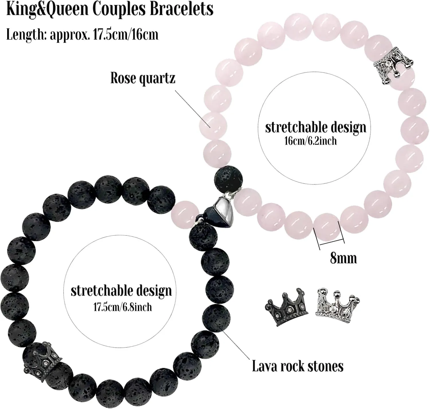 Ymeeaa Couples Bracelets King&Queen Crown His and Her Bracelets Heart Matching Bracelets Long Distance Relationship Gifts for Boyfriend and Girlfriend on Anniversary Couples Jewelry for Women Men